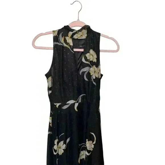 White House Black Market Womens Halter Maxi Dress Floral Keyhole Neck Black Sz 0 - Picture 2 of 4